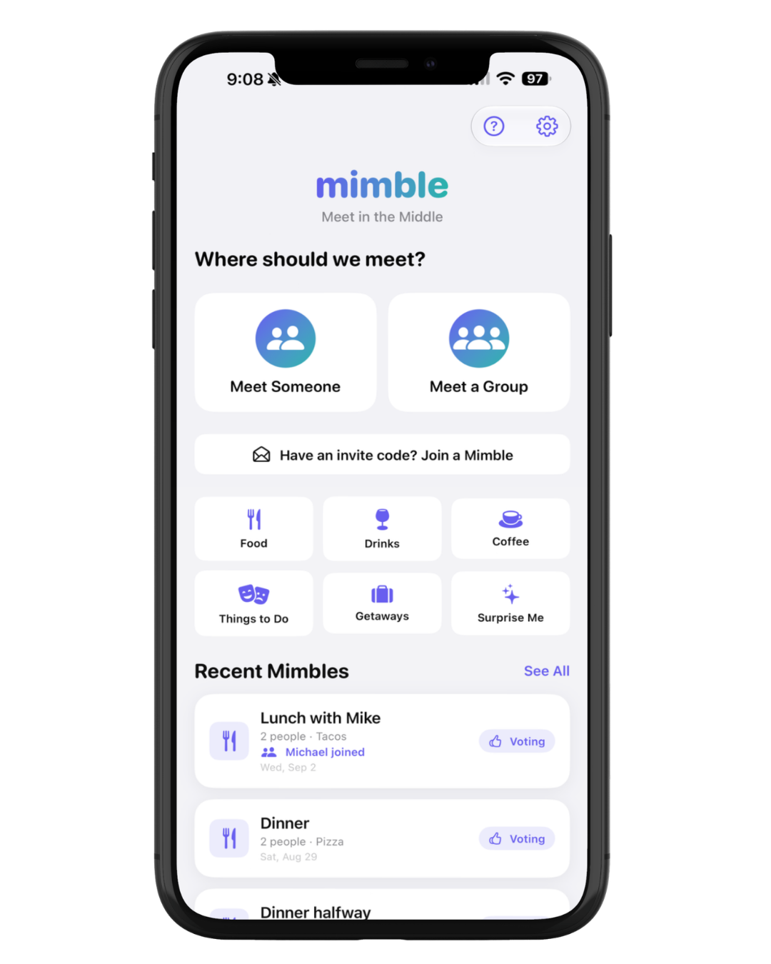 Mimble 2026 home screen